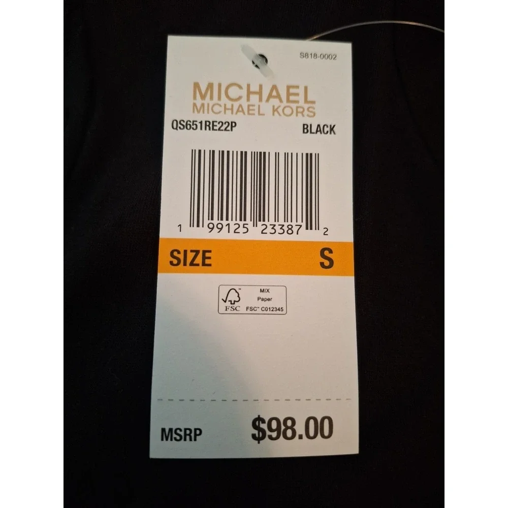 NWT Michael Kors Black ShortSleeve Blouse W/ Gold Buttons. Size Small Petite.